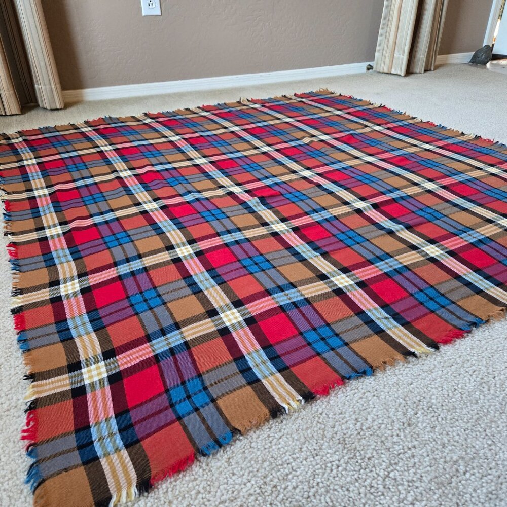Coach 100% Wool Colorful Plaid Square Scarf - Picture 7 of 11